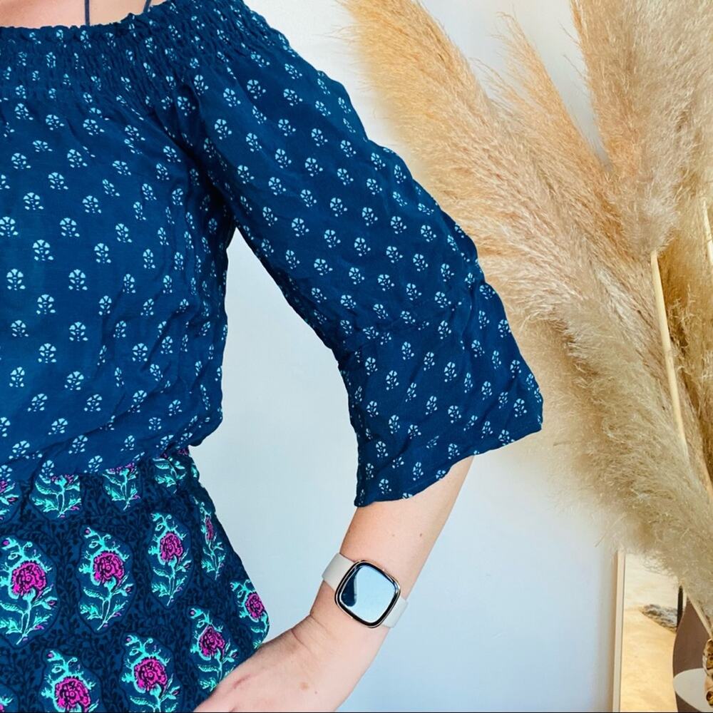 ETT TWA ANTHROPOLOGIE Navy Blue Purple Floral Printed Shorts Kaleo Romper S Boho - Picture 9 of 12